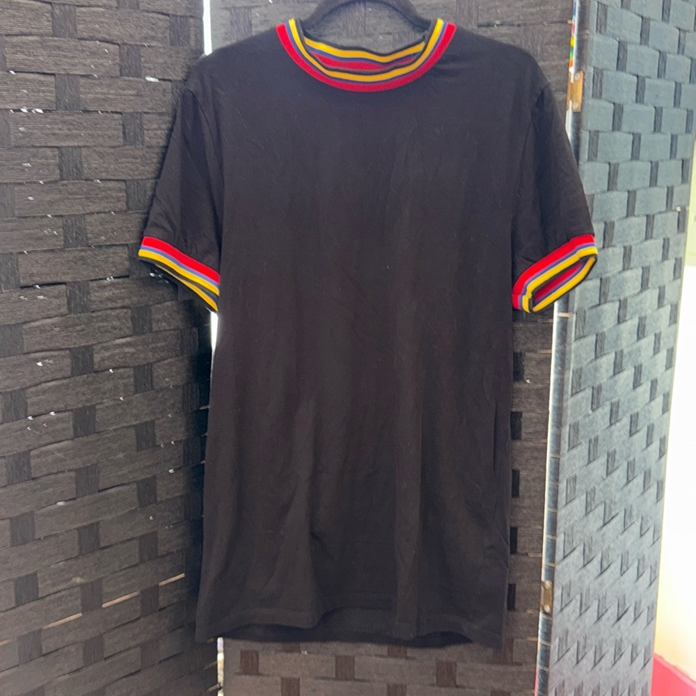 ASOS Black Tshirt With Red Blue And Yellow Detailing In XL